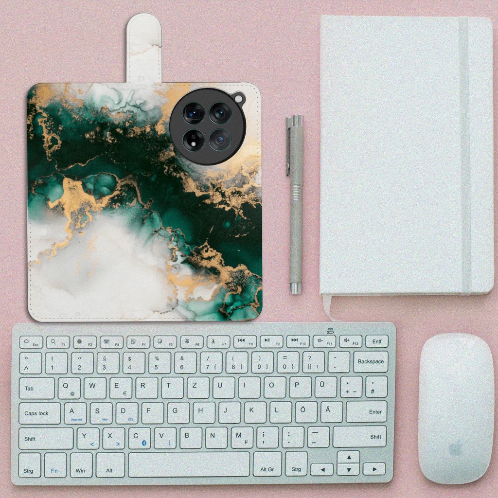 Bookcase voor OnePlus 12 Marmer Groen met luxe design en moderne uitstraling, perfect voor bescherming en gebruiksgemak.