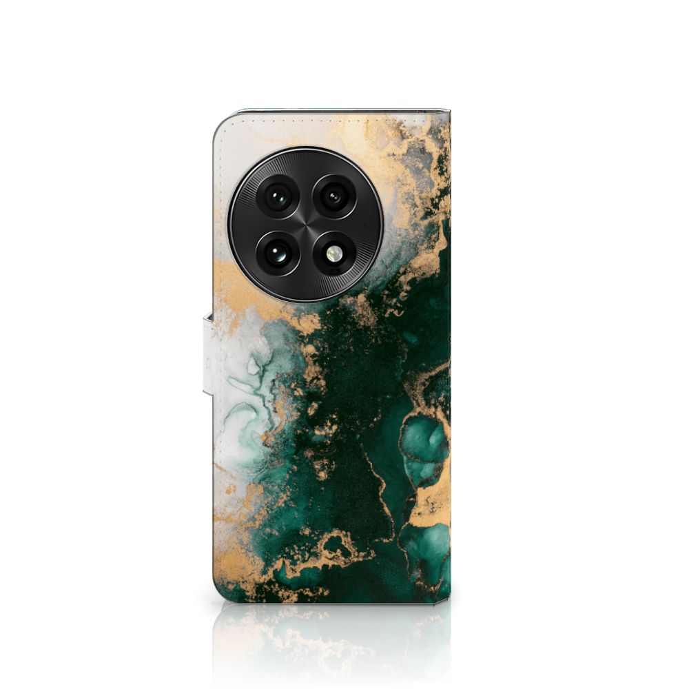 OnePlus 13 Bookcase voor OnePlus 13 Marmer Groen groen en goud aanzicht