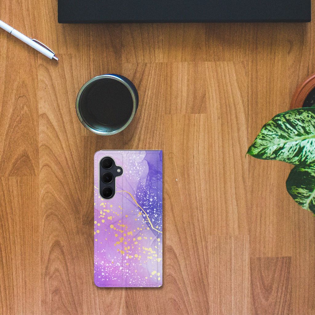 Samsung Galaxy A35 Bookcase Watercolor Paars bovenaanzicht