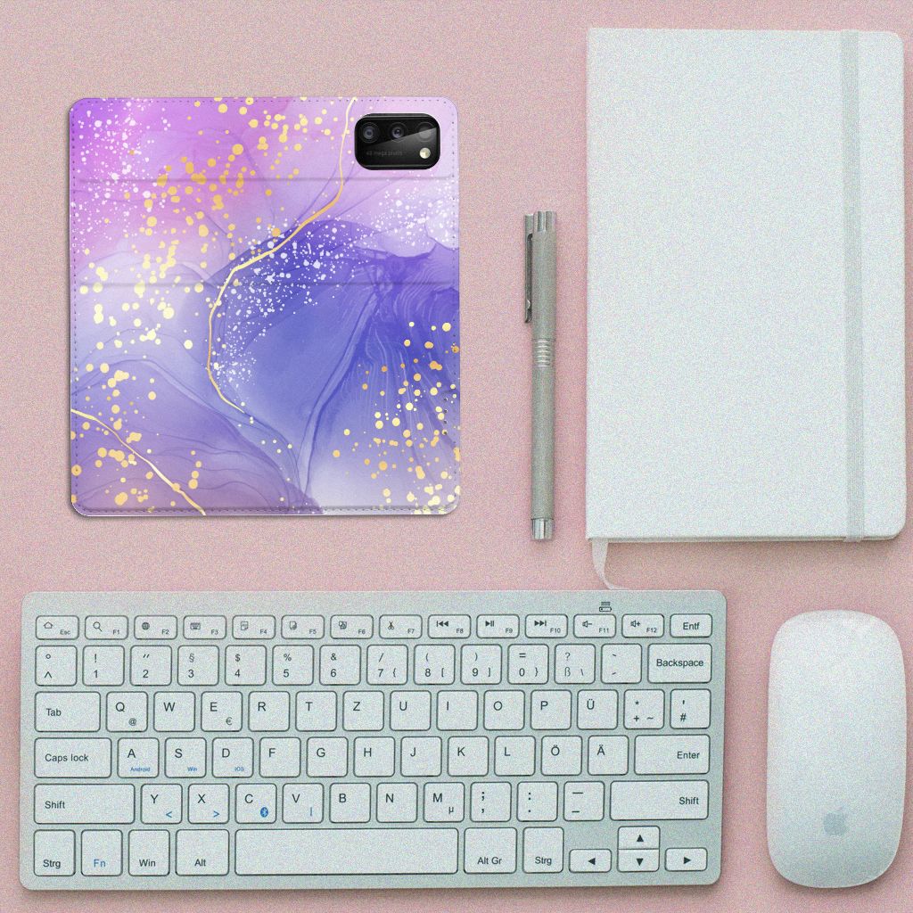 Samsung Galaxy A41 Bookcase Watercolor Paars bovenaanzicht