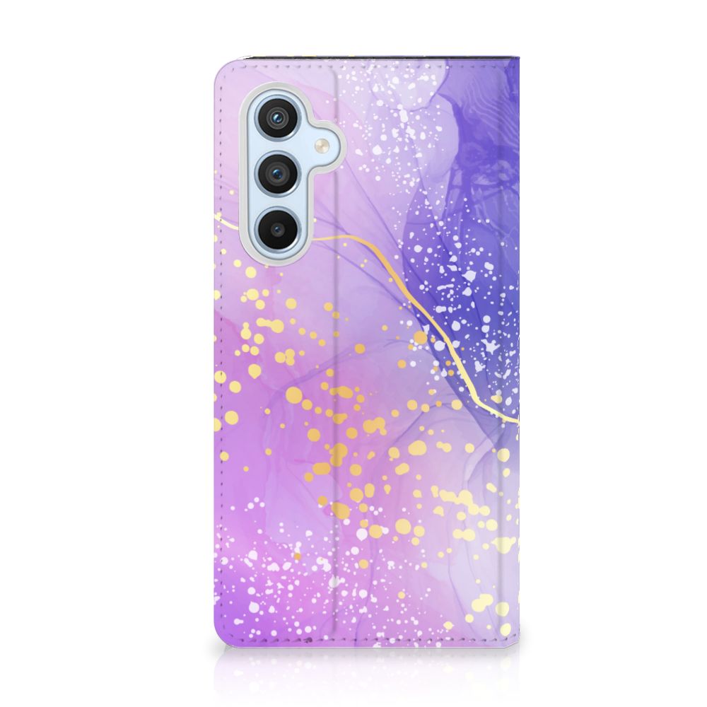 Bookcase voor Samsung Galaxy A54 Watercolor Paars met kleurrijk design en gebruiksgemak voor bescherming en duurzaamheid.