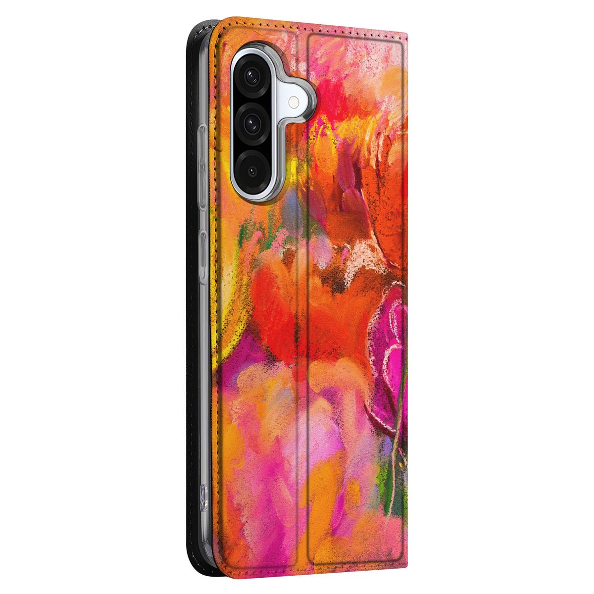 Bookcase voor Samsung Galaxy A56 | A36 Tulips kleurig design zijaanzicht