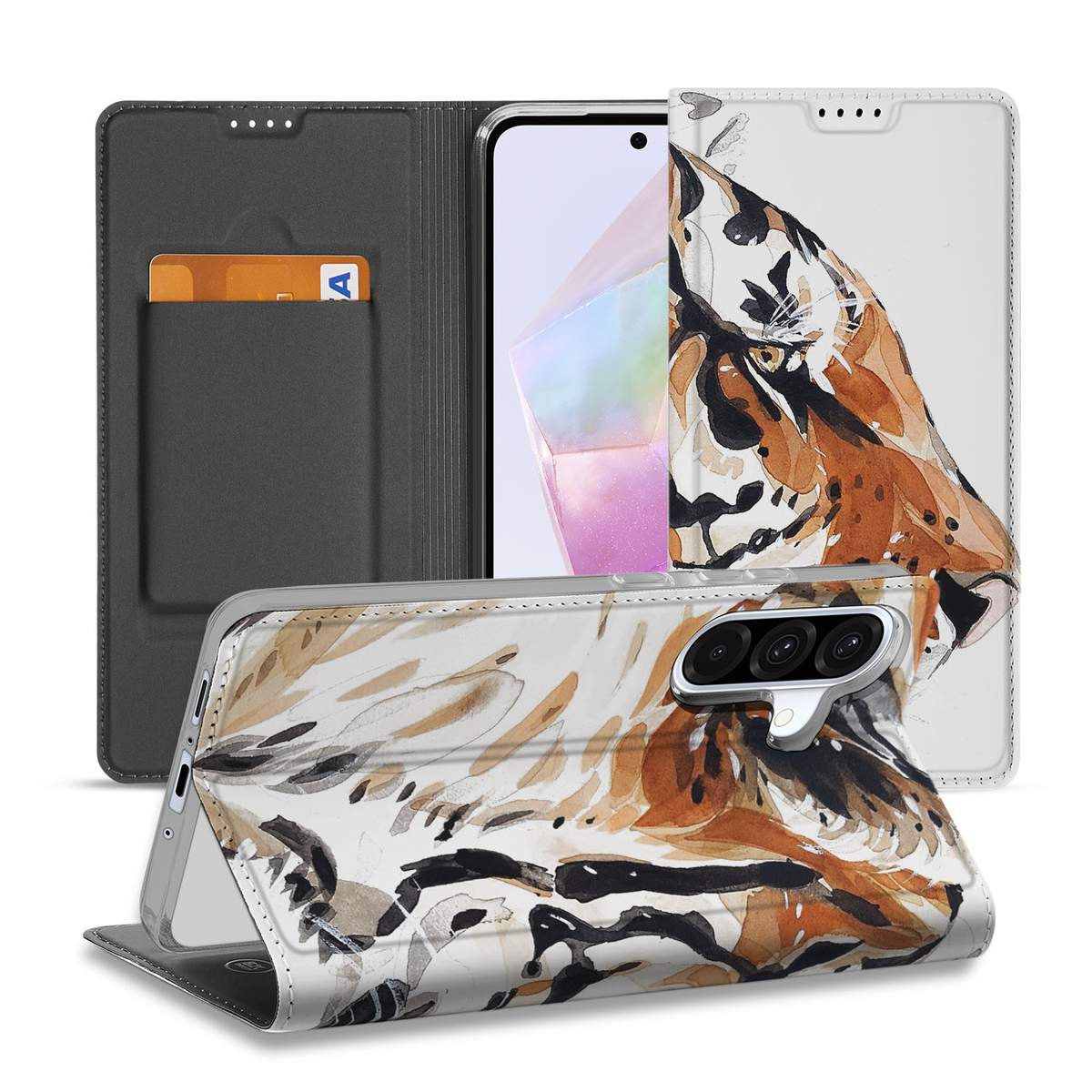 Samsung Galaxy A56 A36 bookcase Watercolor Tiger voorkant achterkant