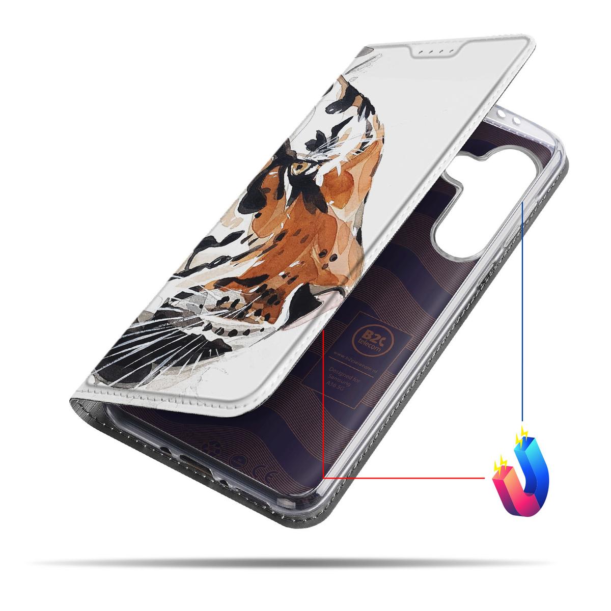 Samsung Galaxy A56 A36 bookcase Watercolor Tiger zijkant detail