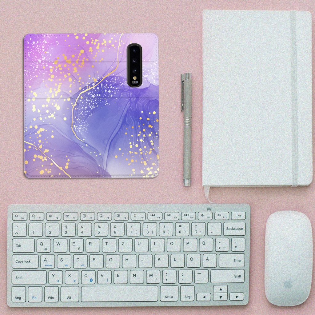 Samsung Galaxy S10 Bookcase voor Samsung Galaxy S10 Watercolor Paars bovenaanzicht