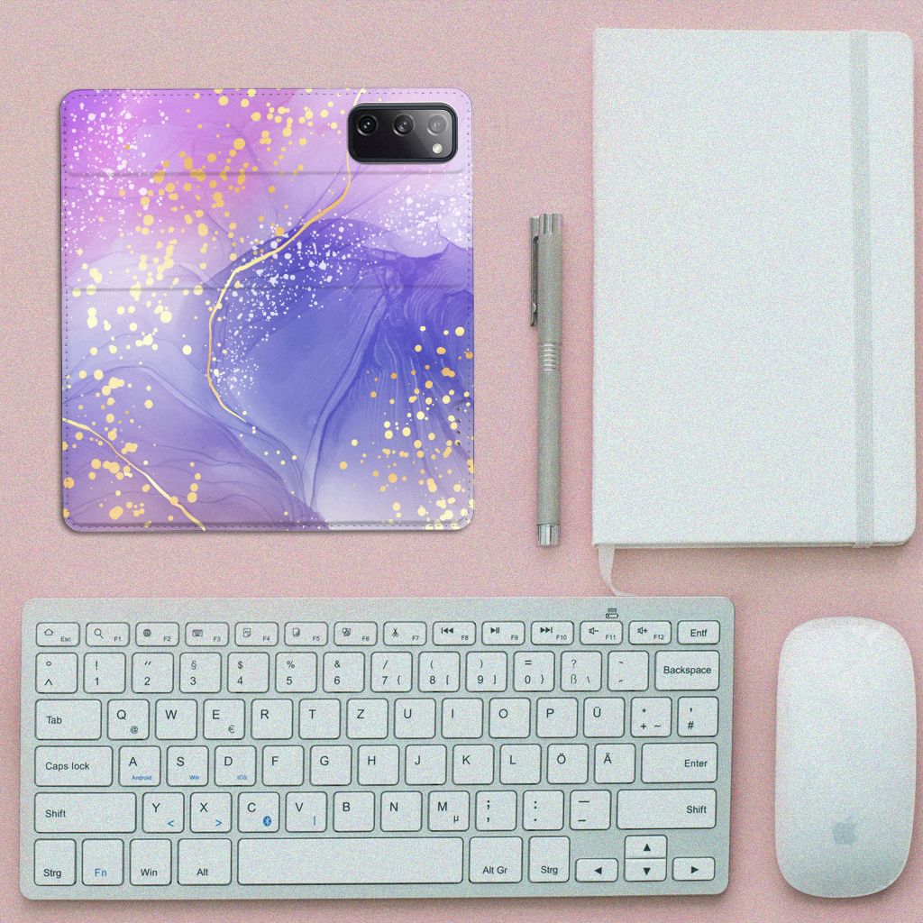 Samsung Galaxy S20 FE Bookcase Watercolor Paars bovenaanzicht