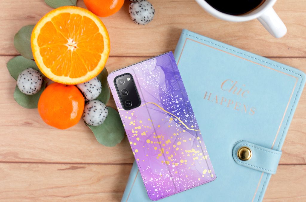 Samsung Galaxy S20 FE Bookcase Watercolor Paars bovenaanzicht ontwerp