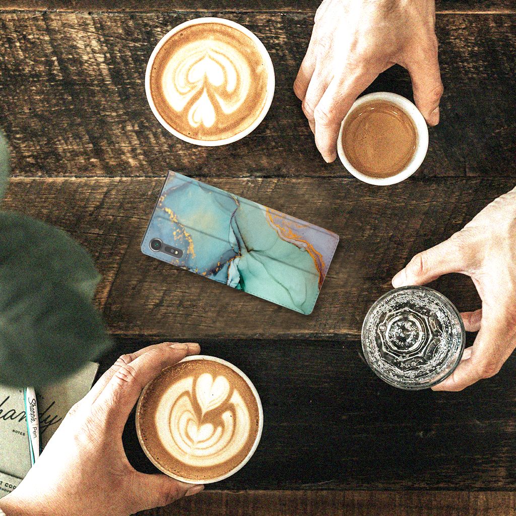 Sony Xperia XZ | XZs Bookcase Watercolor Mix bovenaanzicht koffie