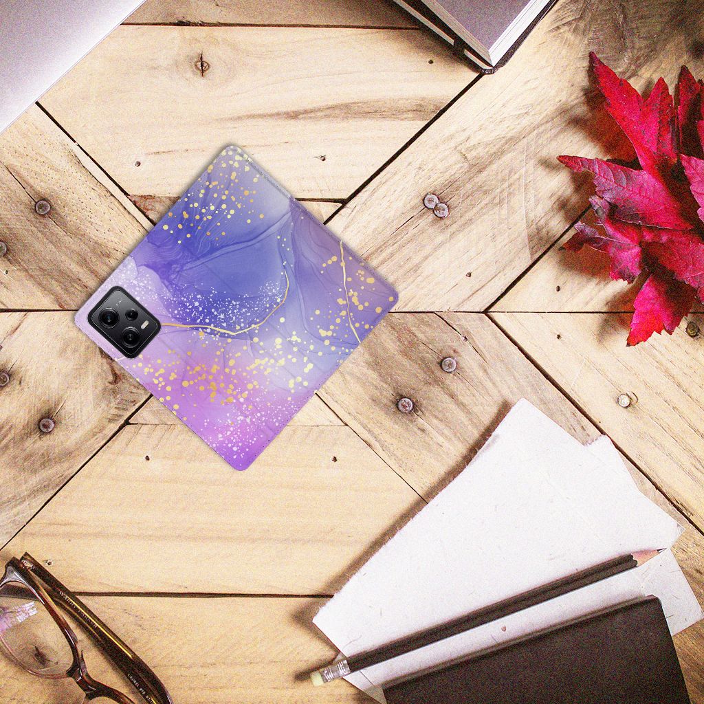 Xiaomi Redmi Note 12 Pro Poco X5 Pro Bookcase Watercolor Paars bovenaanzicht