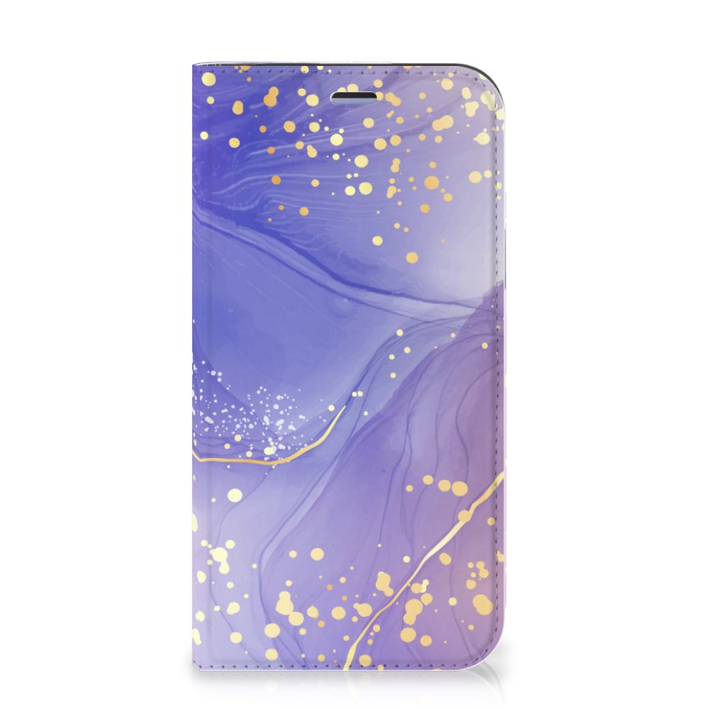 Bookcase voor iPhone 12 Mini Watercolor Paars met elegante paarse en gouden spetterdesign ✨.