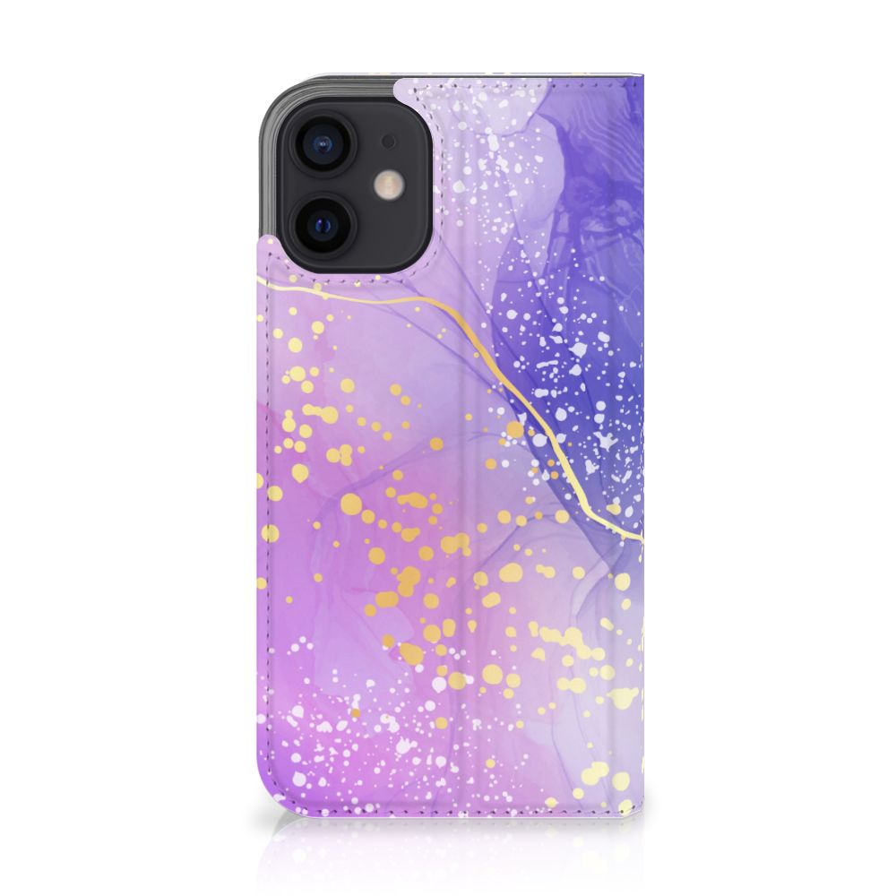 Bookcase voor iPhone 12 Mini Watercolor Paars met kleurrijk paars en goud ontwerp 🌈.