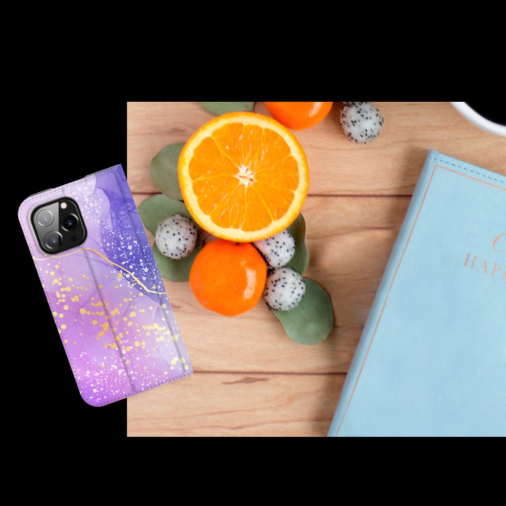 Bookcase voor iPhone 14 Pro Max Watercolor Paars