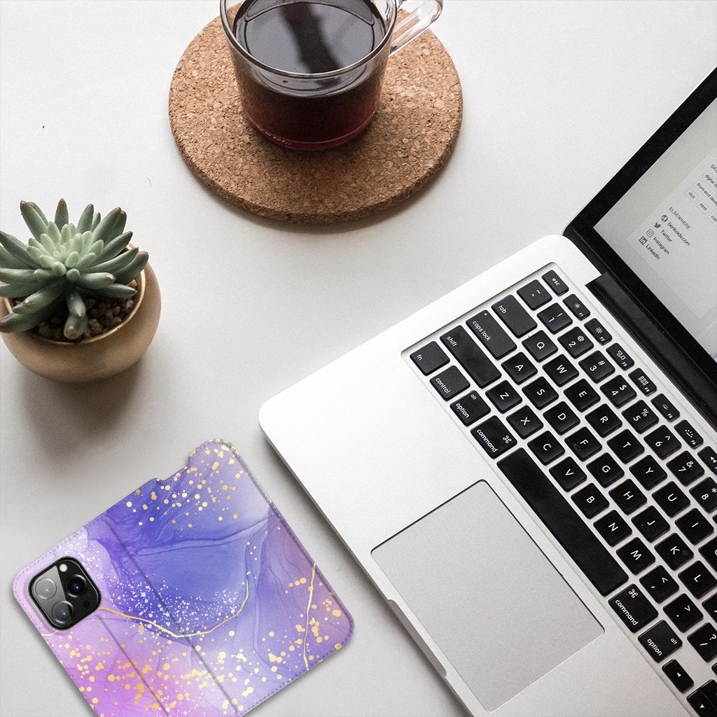 Bookcase voor iPhone 14 Pro Watercolor Paars