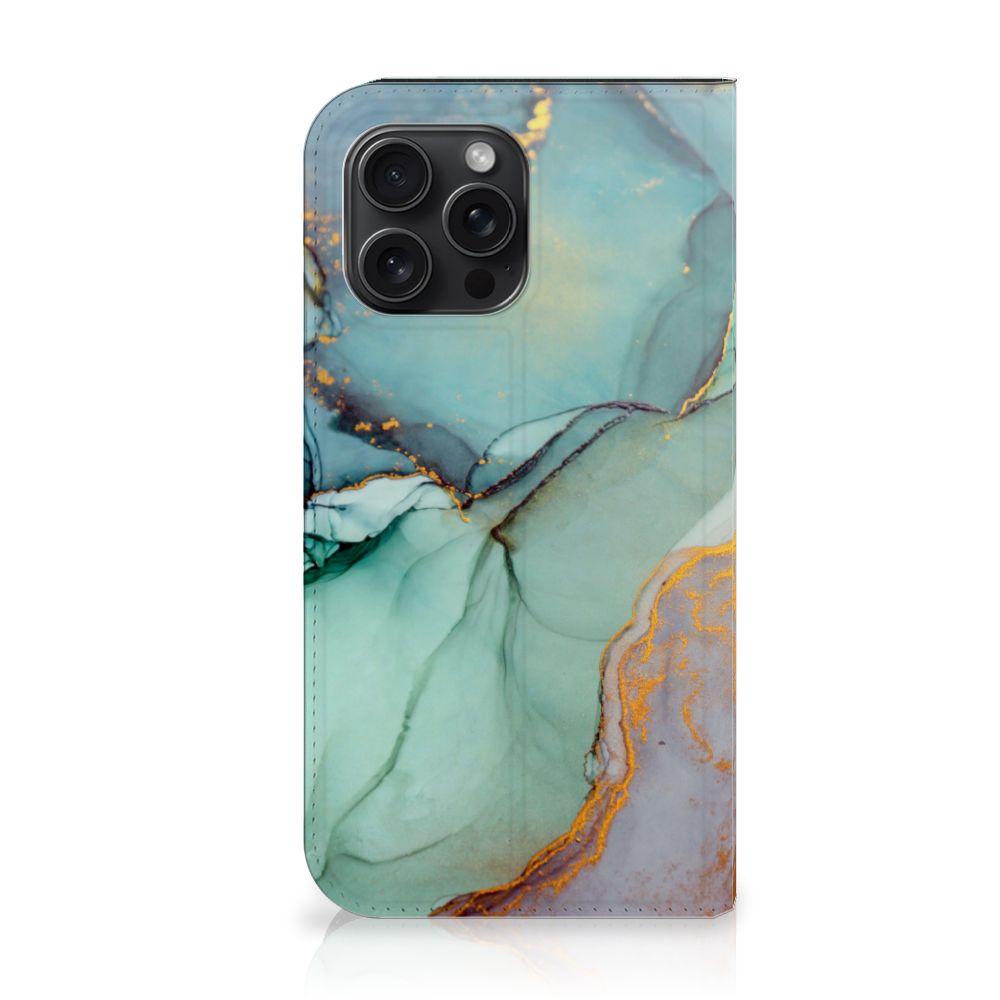 Bookcase voor iPhone 15 Pro Max Watercolor Mix met prachtig aquamarmor design 🌊.