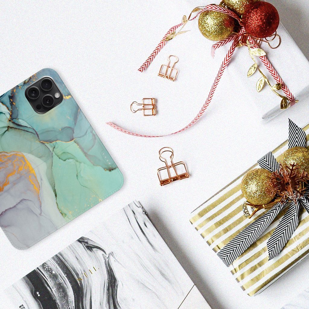 Bookcase voor iPhone 15 Pro Watercolor Mix met kleurrijk design en feestelijke decoraties 🎁