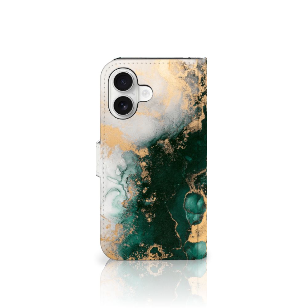iPhone 16 Bookcase voor iPhone 16 Marmer Groen aanzicht
