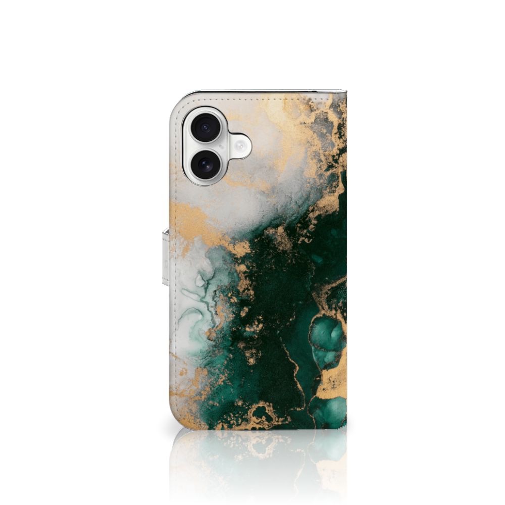 iPhone 16 Plus Bookcase Marmer Groen achterzijde ontwerp