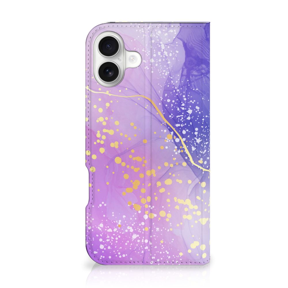 Apple iPhone 16 Plus Bookcase Watercolor Paars vooraanzicht