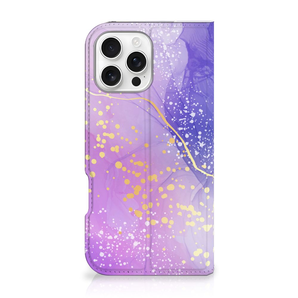 Apple iPhone 16 Pro Max Bookcase Watercolor Paars zijaanzicht
