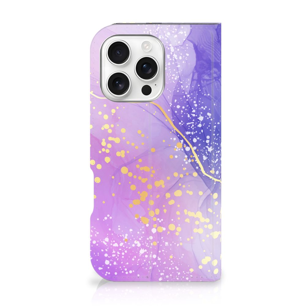 iPhone 16 Pro Bookcase voor iPhone 16 Pro Watercolor Paars achterzijde