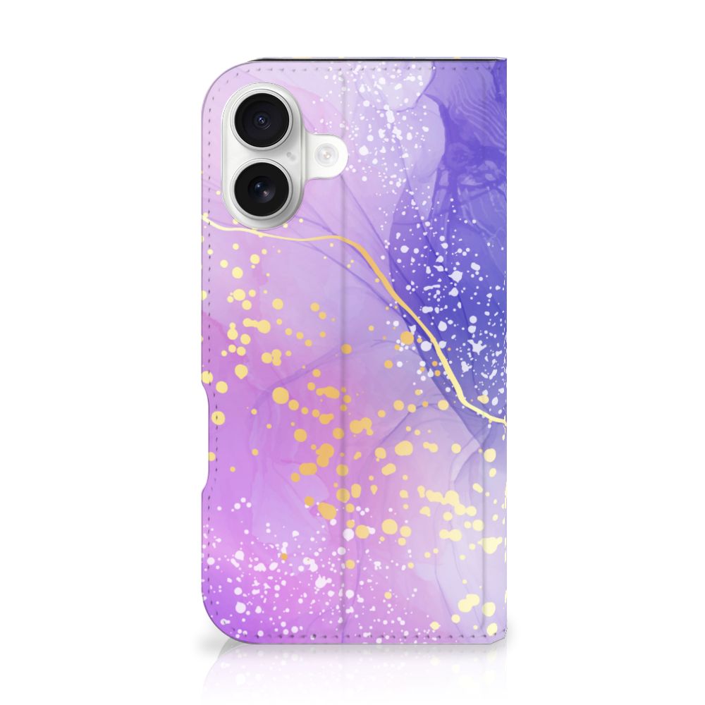 iPhone 16 Bookcase voor iPhone 16 Watercolor Paars voorkant