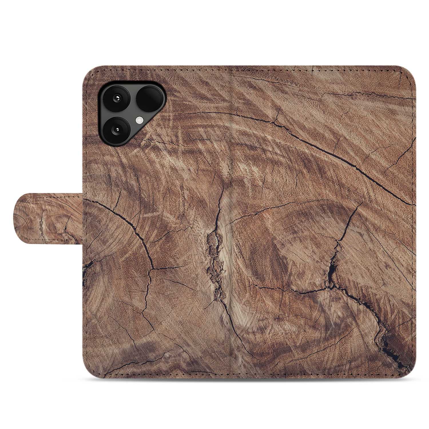 Boomstam Bruin Fairphone 6 Portemonnee Hoesje houten textuur design voorkant