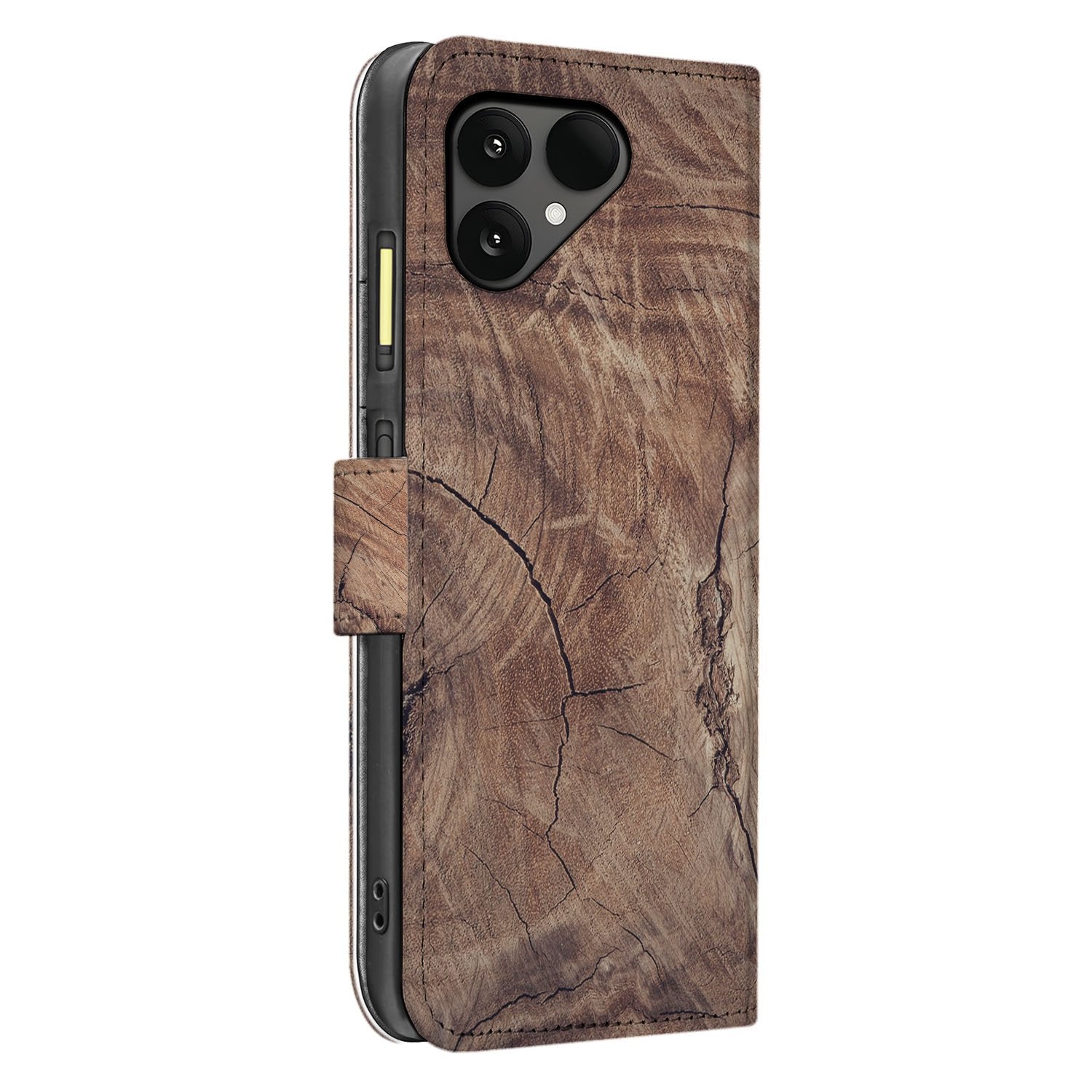 Boomstam Bruin Fairphone 6 Portemonnee Hoesje boekcase bruin houtnerf zijkant