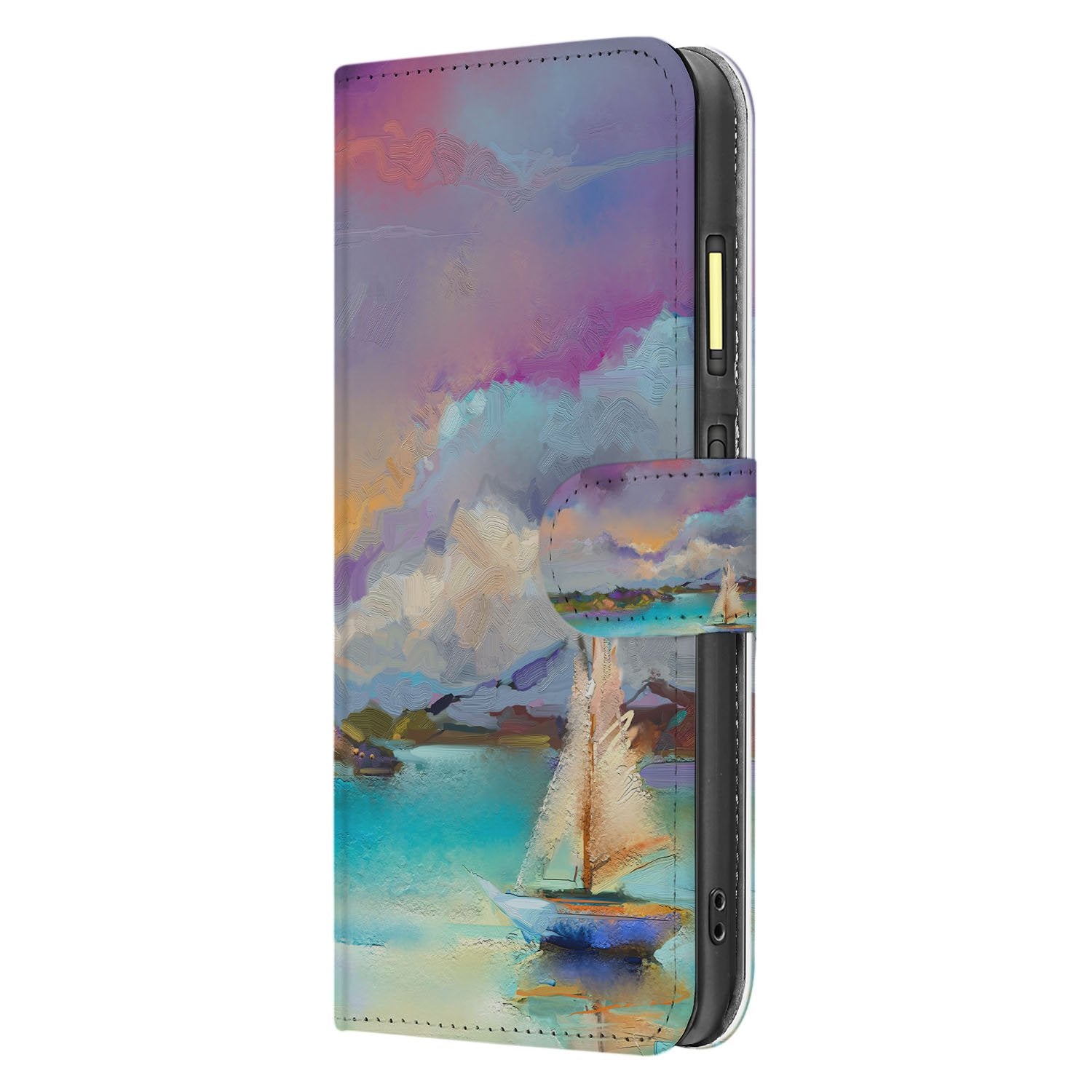 Boot Motief Fairphone 6 Bookcase Hoesje In Kunstleer Met Pasjesvak Paars Blauw Groen zijaanzicht