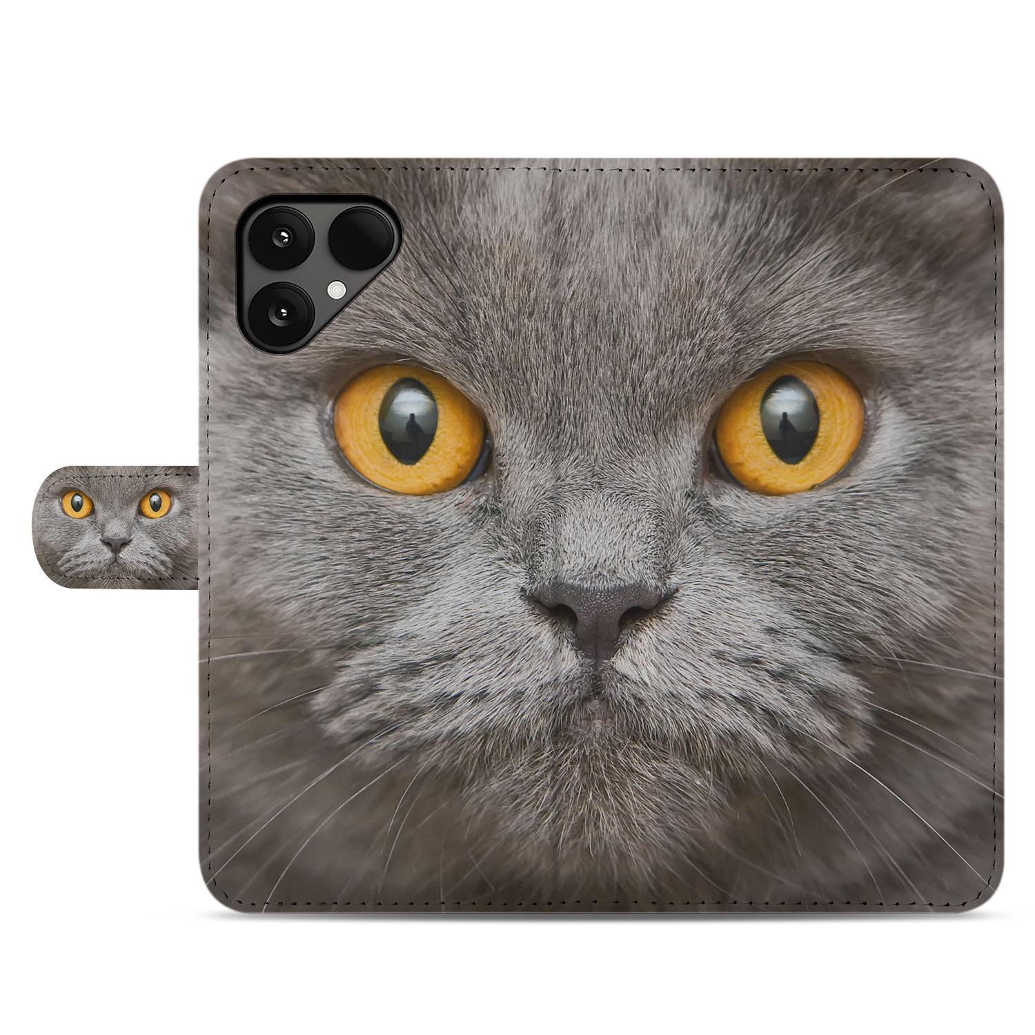 Britse Korthaar Fairphone 6 Magnetisch Bookcase Hoesje kat gezicht voorkant