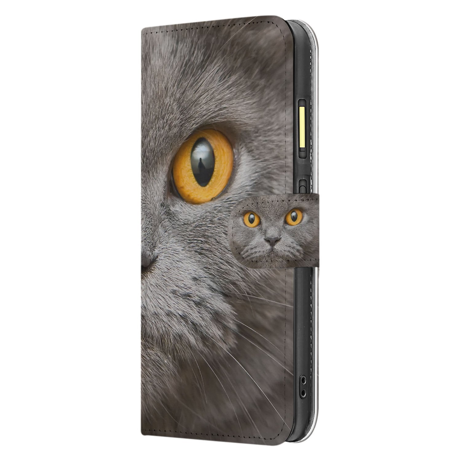 Britse Korthaar Fairphone 6 Magnetisch Bookcase Hoesje kattenprint zijkant