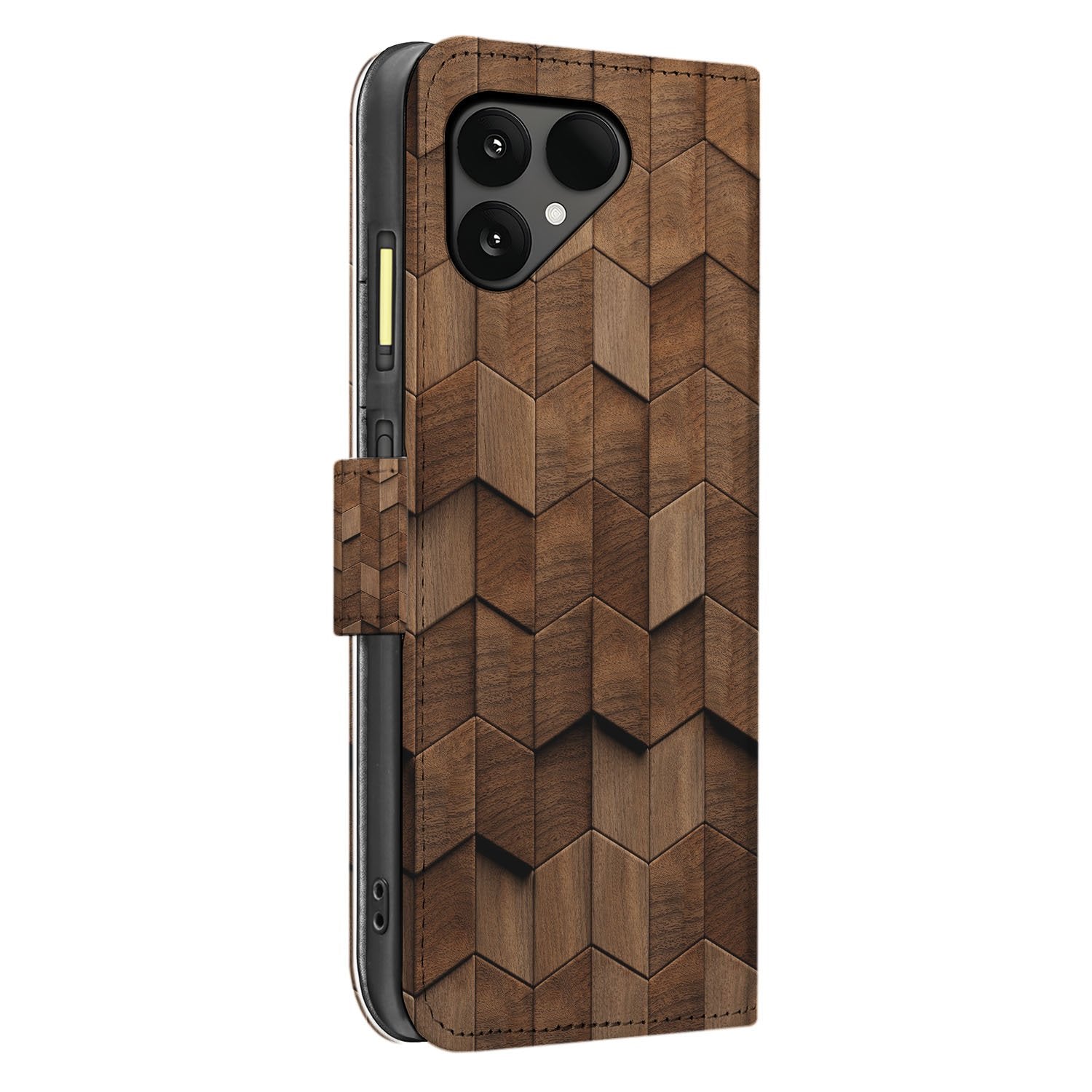 Bruin Houtprint Kubusprint Fairphone 6 Book Case kubusprint zijkant