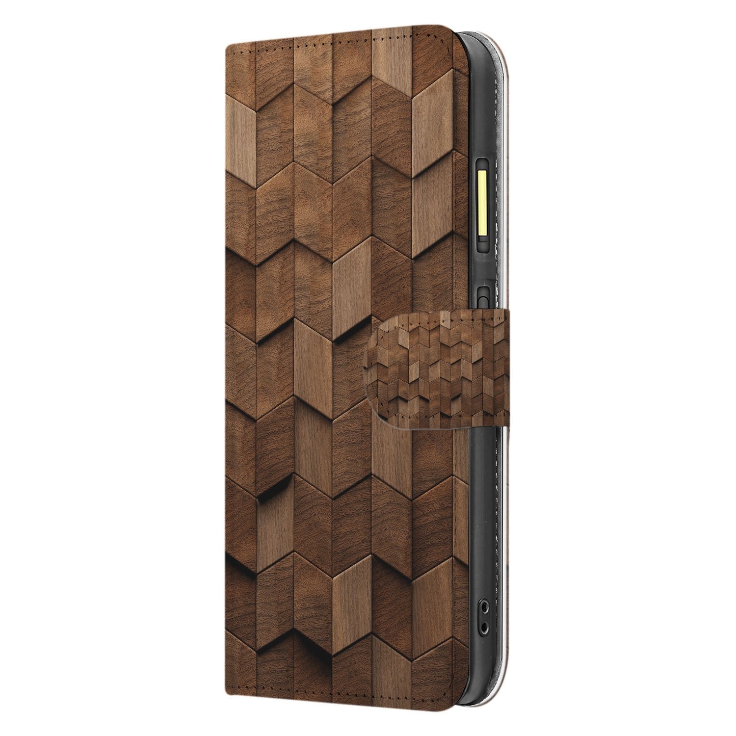 Bruin Houtprint Kubusprint Fairphone 6 Book Case designnaam aanzicht