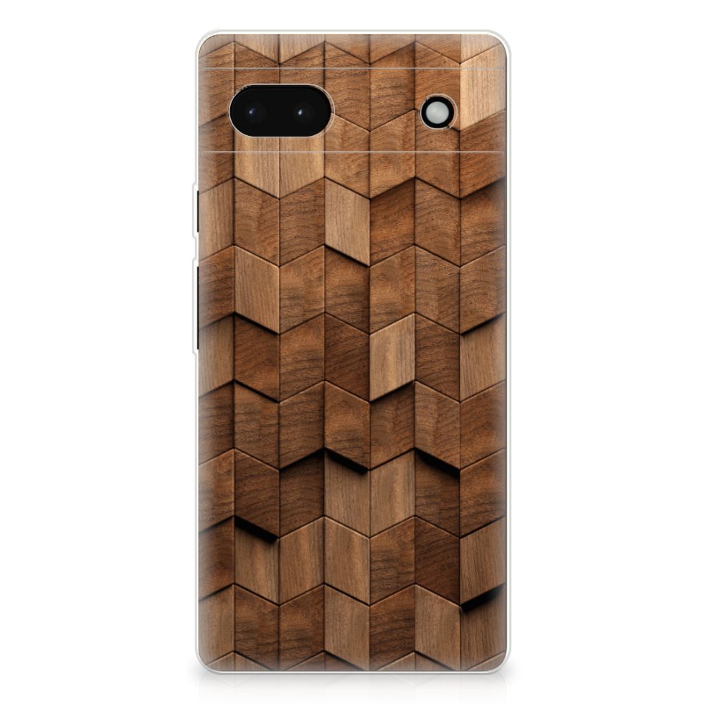 Google Pixel 6A Bumper Hoesje Wooden Cubes achterkant
