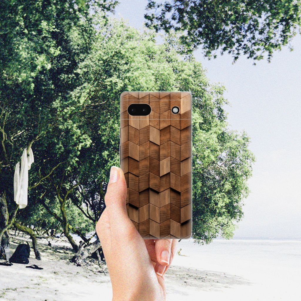 Google Pixel 6A Bumper Hoesje voor Google Pixel 6A Wooden Cubes achterkant