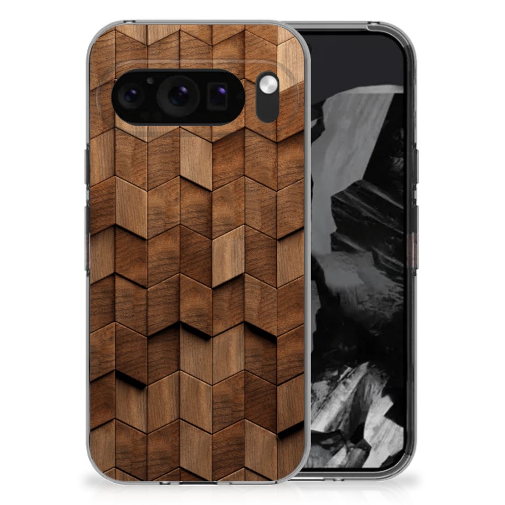 Google Pixel 9 Pro XL Bumper Hoesje Wooden Cubes achterkant