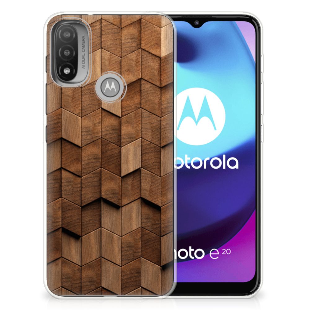 Bumper Hoesje voor Motorola Moto E20 | E40 Wooden Cubes B2C Telecom