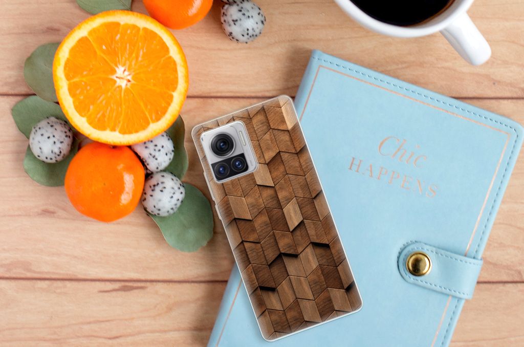Bumper Hoesje voor Motorola Moto X30 Pro Wooden Cubes achterzijde