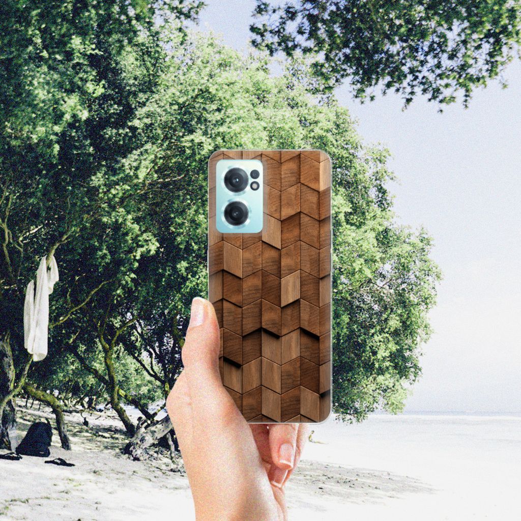 OnePlus Nord CE 2 5G Bumper Hoesje Wooden Cubes aanzicht