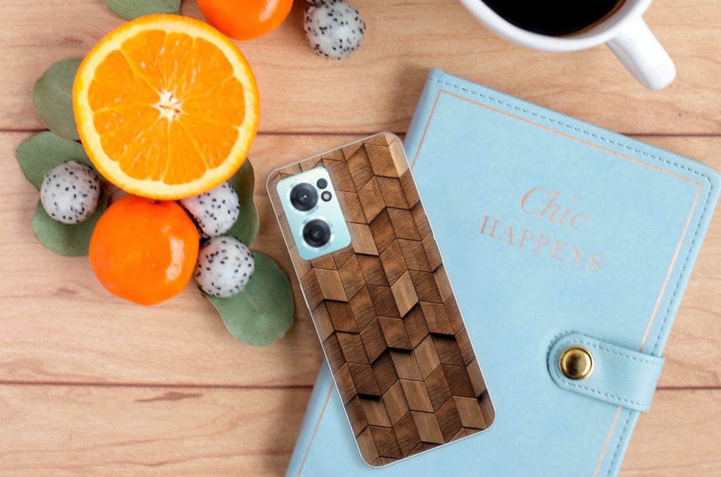 OnePlus Nord CE 2 5G Bumper Hoesje voor OnePlus Nord CE 2 5G Wooden Cubes aanzicht