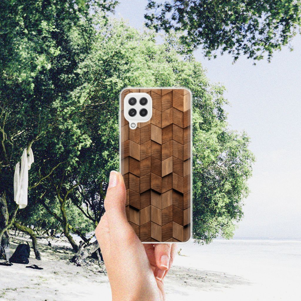 Samsung Galaxy A22 4G Bumper Hoesje voor Samsung Galaxy A22 4G | M22 Wooden Cubes aanzicht