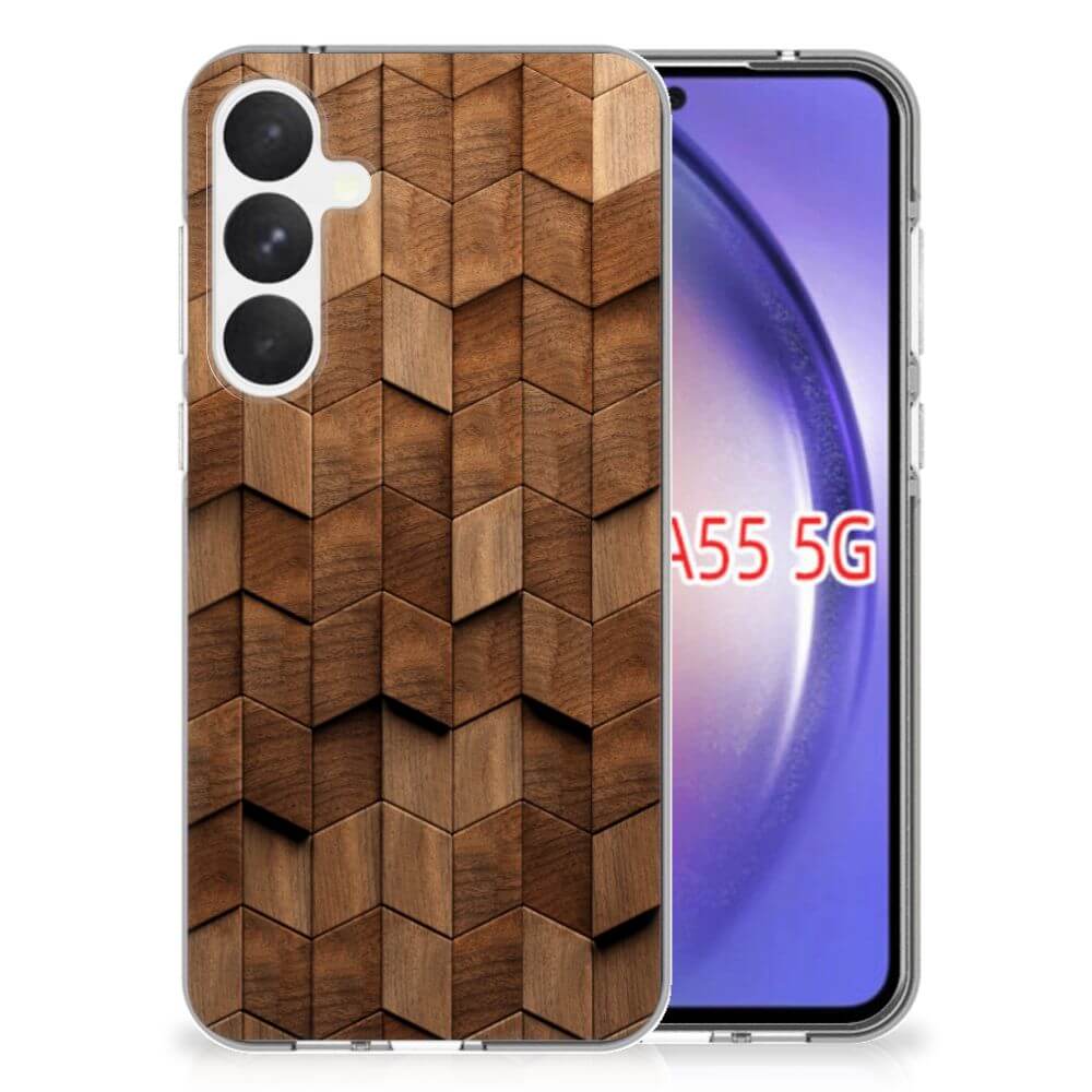 Samsung Galaxy A55 Bumper Hoesje voor Samsung Galaxy A55 Wooden Cubes achterkant