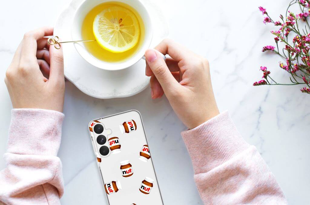 Samsung Galaxy A55 Bumper Hoesje Nutella design bovenaanzicht