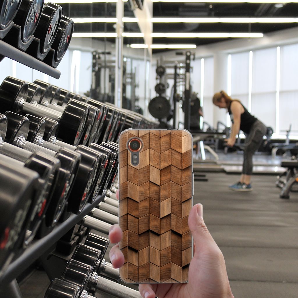 Bumper Hoesje voor Samsung Galaxy Xcover 7 Wooden Cubes in de sportschool, stijlvol en duurzaam 🌟
