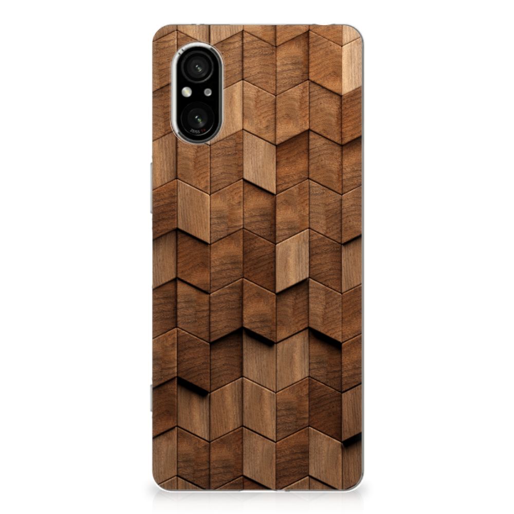 Sony Xperia 5 V Bumper Hoesje voor Sony Xperia 5 V Wooden Cubes achterkant