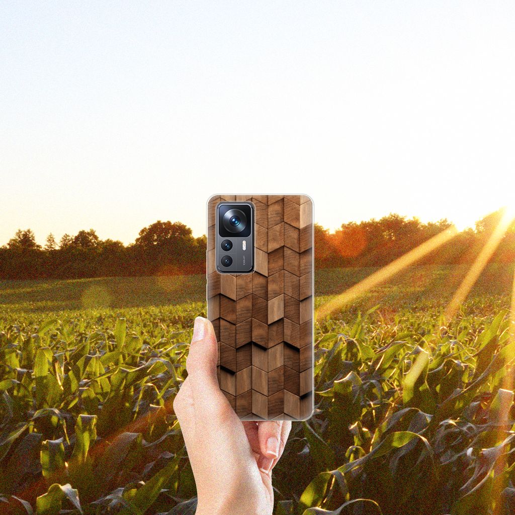 Xiaomi 12T 12T Pro Bumper Hoesje voor Xiaomi 12T | 12T Pro Wooden Cubes hand veld zonlicht