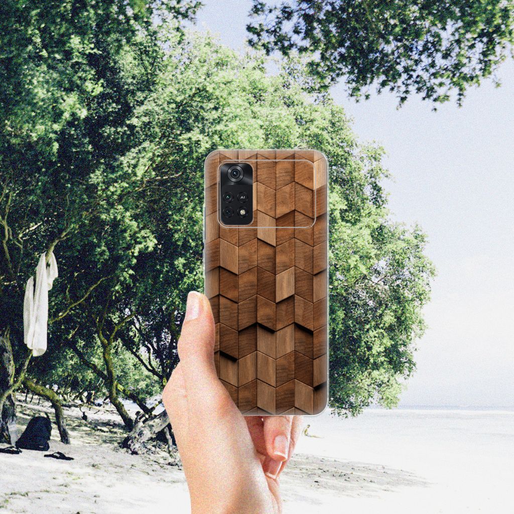 Xiaomi Poco M4 Pro 4G Bumper Hoesje Wooden Cubes aanzicht