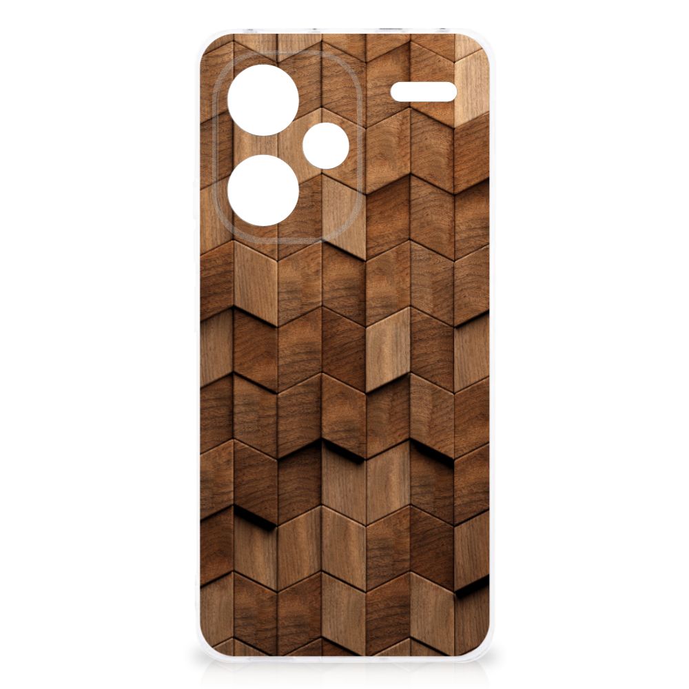Xiaomi Redmi Note 13 Pro Plus Bumper Hoesje Wooden Cubes achterkant