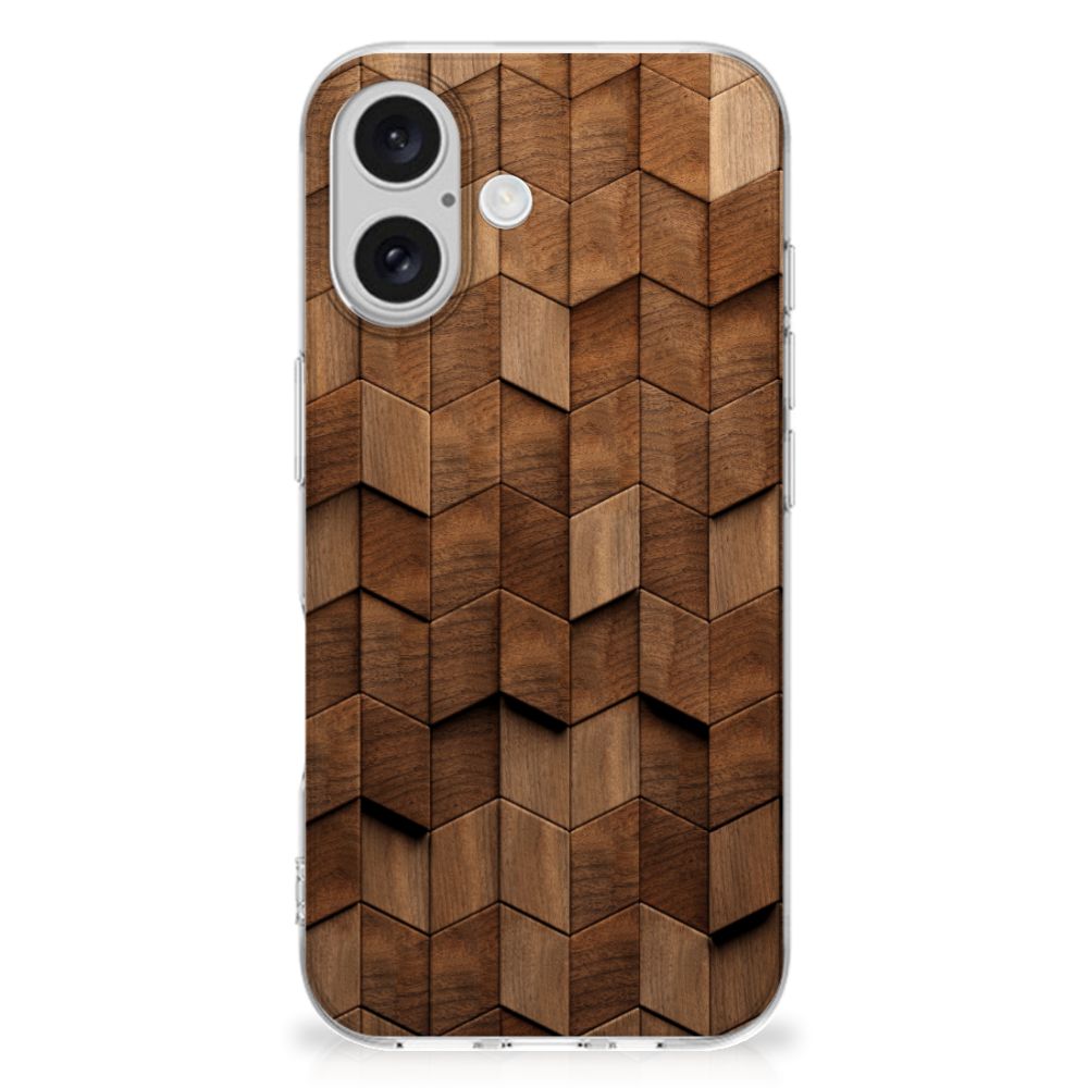 iPhone 16 plus Bumper Hoesje voor iPhone 16 plus Wooden Cubes achterkant