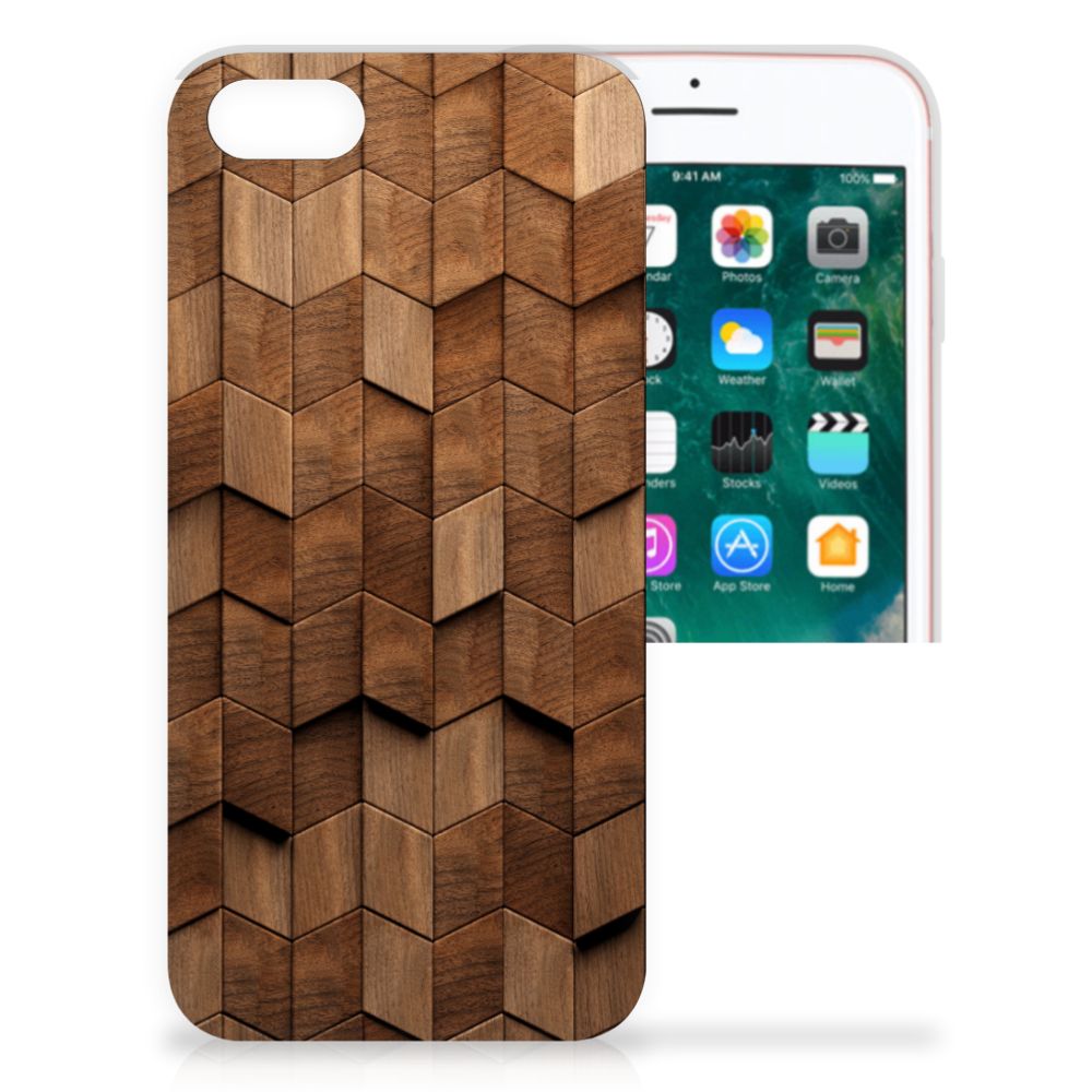 Bumper Hoesje voor iPhone SE 2022 SE 2020 8 7 Wooden Cubes houten cubes design aanzicht