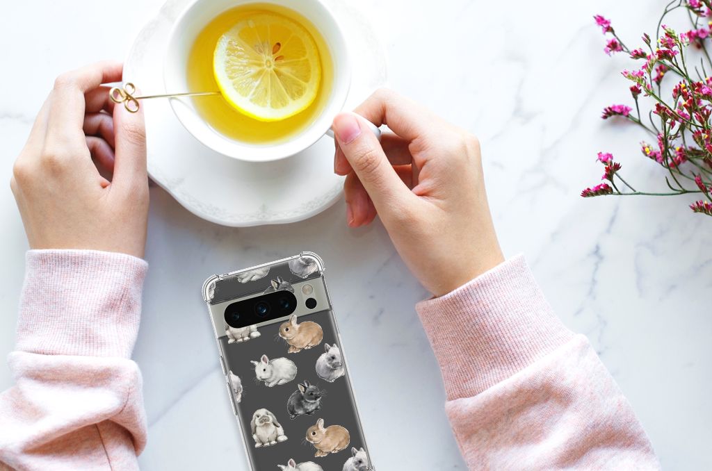 Google Pixel 8 Pro Case Anti-shock Konijntjes bovenaanzicht